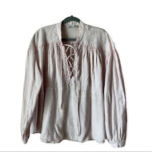 Ces Femme Oversized Tiered Long Sleeve Cotton Blouse Size M or L